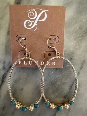 Plunder Gold-Tone Hoop Earrings with Teal Accent Beads